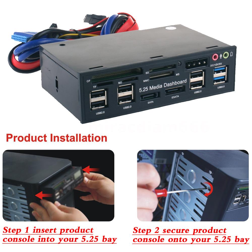 USB 3.0 5.25" e-SATA SATA Internal Media Dashboard Front Panel Card Reader H8O0